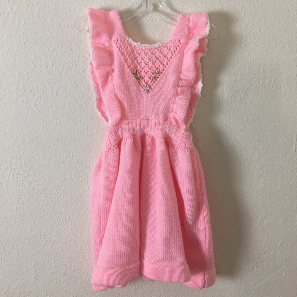 Vintage 1960s Pink & White Sweater Pinafore